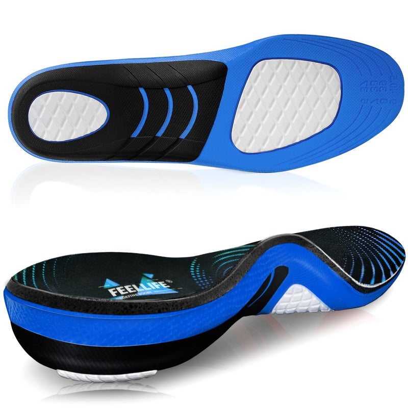 FEELLIFE Plantar Fasciitis Relief Shoe Insoles 1Pair Arch Support Insoles Running Athletic Gel Shoe Inserts Orthotic Inserts for Arch Pain Trim to Fit Men 47Women 58